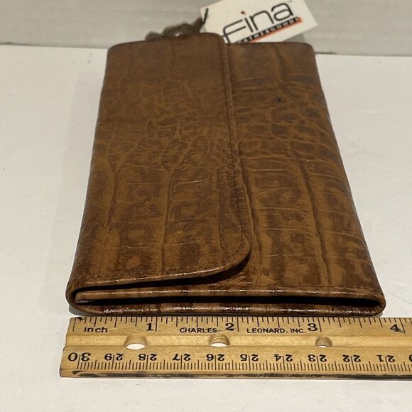 VTG Fina Leather Goods Wallet Bifold Card Slots, Check Book Croc Embossed 70s - Picture 8 of 8